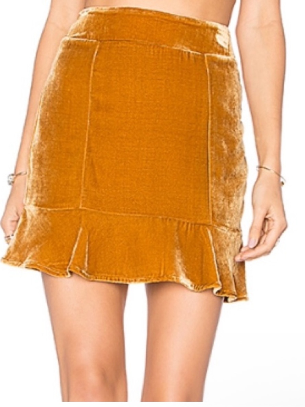 NWT For Love and Lemons velvet gold mini skirt size small
